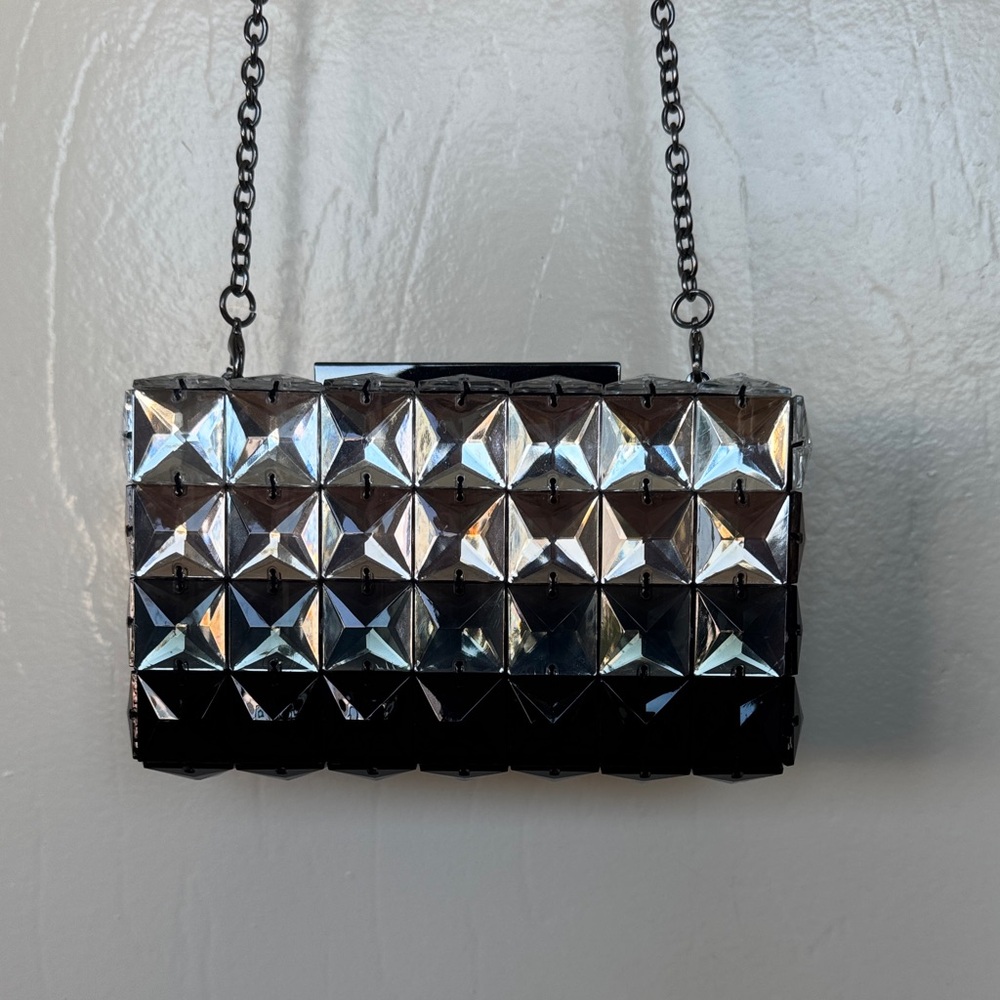 BCBGMaxAzria Silver and Black Geometric Clutch